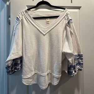 Free People Waffle Weave Thermal Balloon Sleeve Long Sleeve Shirt